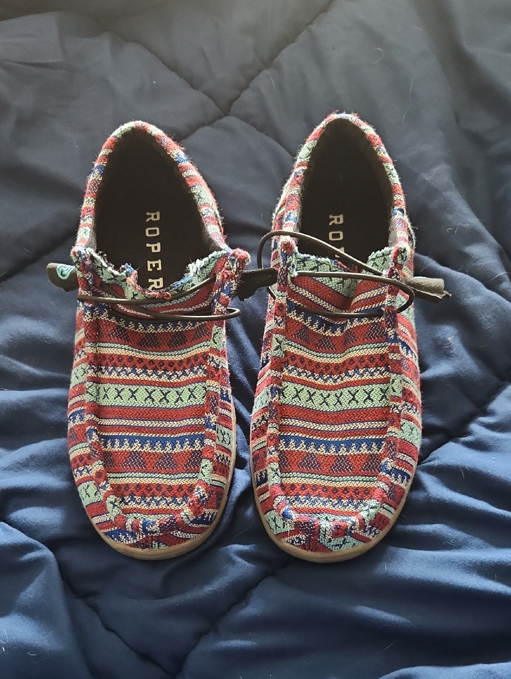 Roper Red Teal Navy Woven Slip-On Shoes